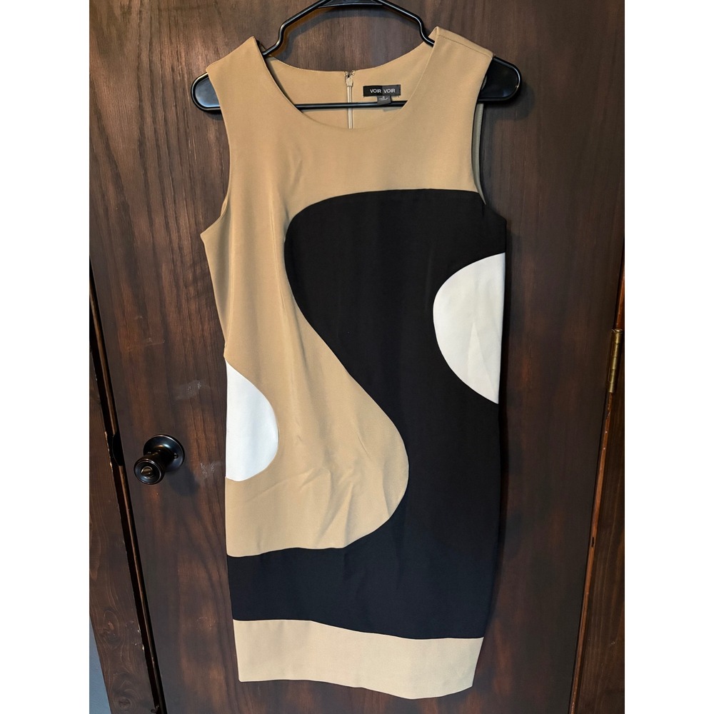 Voir Voir Tan Black White Abstract Colorblock Sheath Dress Size 8 Sleeveless